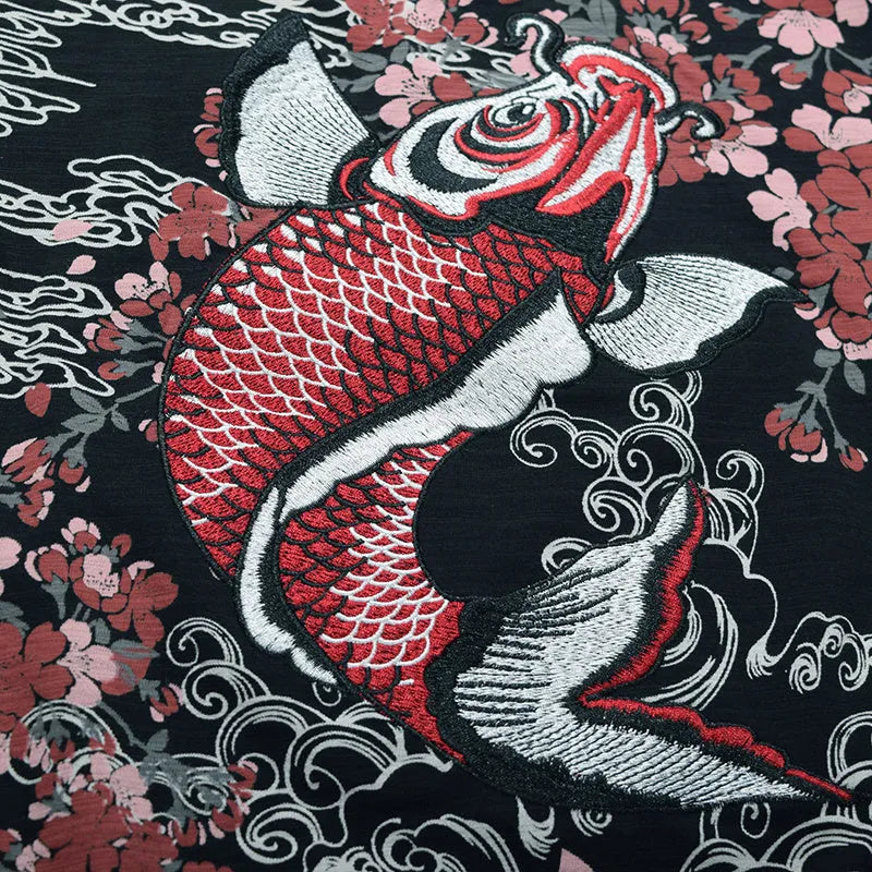 Embroidered men's cotton T-shirt in black with subtle embroidery on front