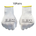White PU coated labour gloves showing flexible construction and 24 cm length.