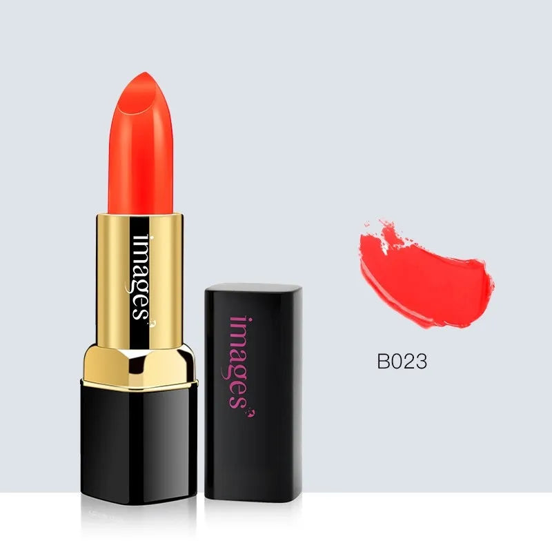 Lipstick lip gloss tube showing colour range including coral red, classic red, and babie pink shades