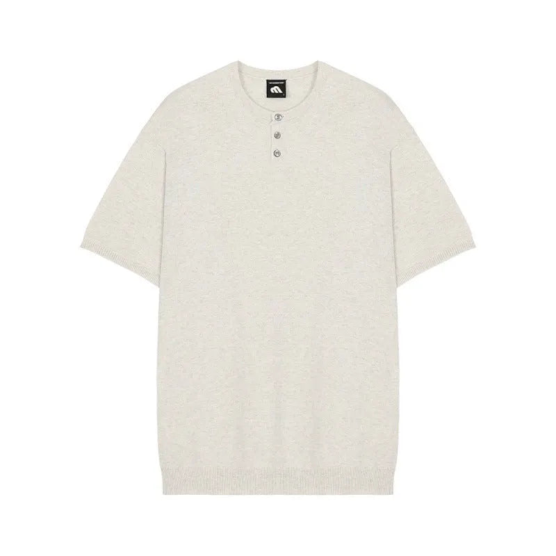 Men's black short-sleeved slim-fit knitted shirt made from polyvinyl alcohol fibre fabric