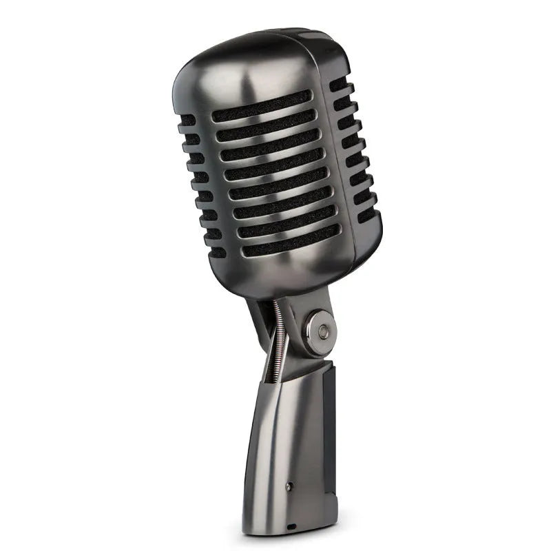 Retro-style wireless condenser microphone on a stand with a cardioid pickup pattern.