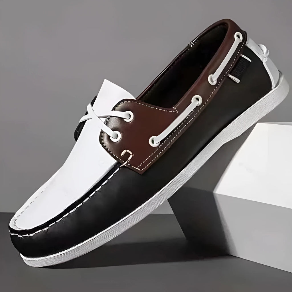 Men's black casual Oxford-style shoes with artificial PU leather upper and flat heel on a white background.
