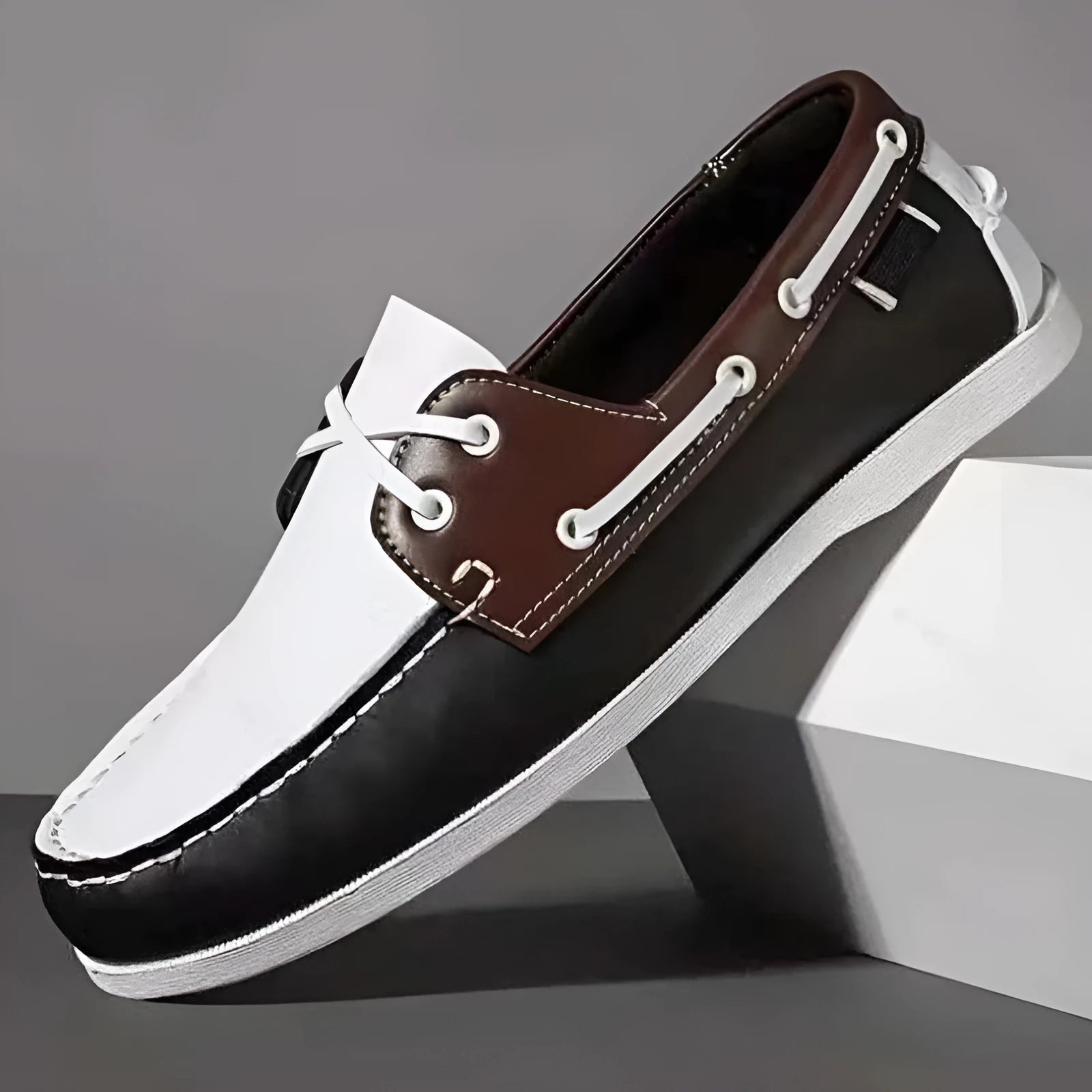 Men's black casual Oxford-style shoes with artificial PU leather upper and flat heel on a white background.