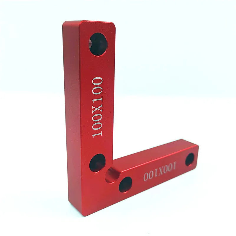 Aluminium alloy right angle positioning block for woodworking jigsaw with accurate scale.