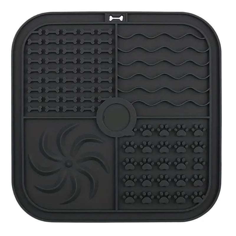 Bottom suction cup non-slip silicone pet slow food mat in gray for dogs and cats