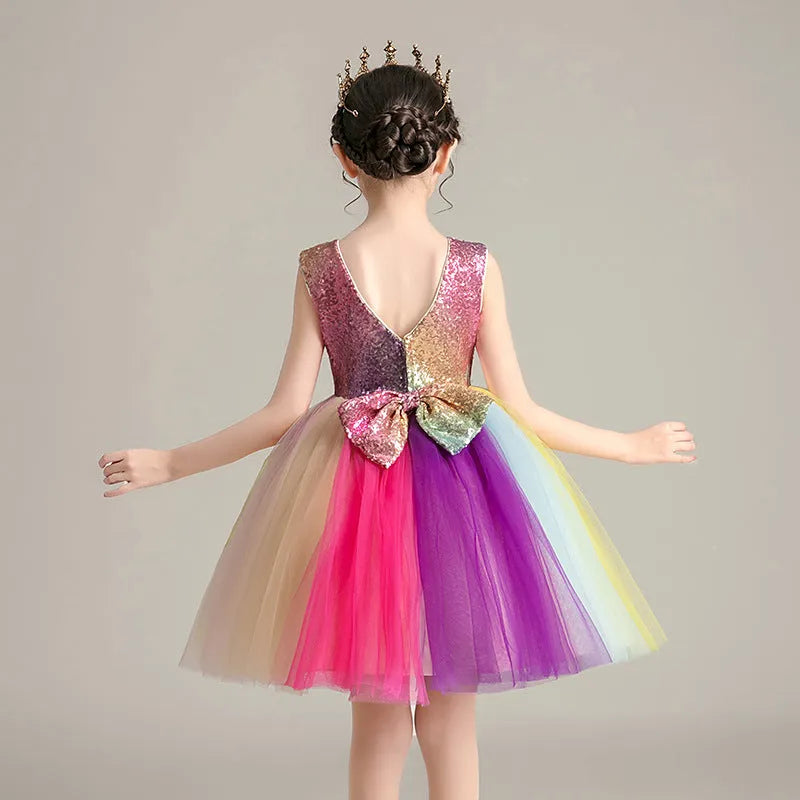 Girls rainbow skirt with lace and mesh layers in seven colours, polyester fabric, 110-160cm sizes