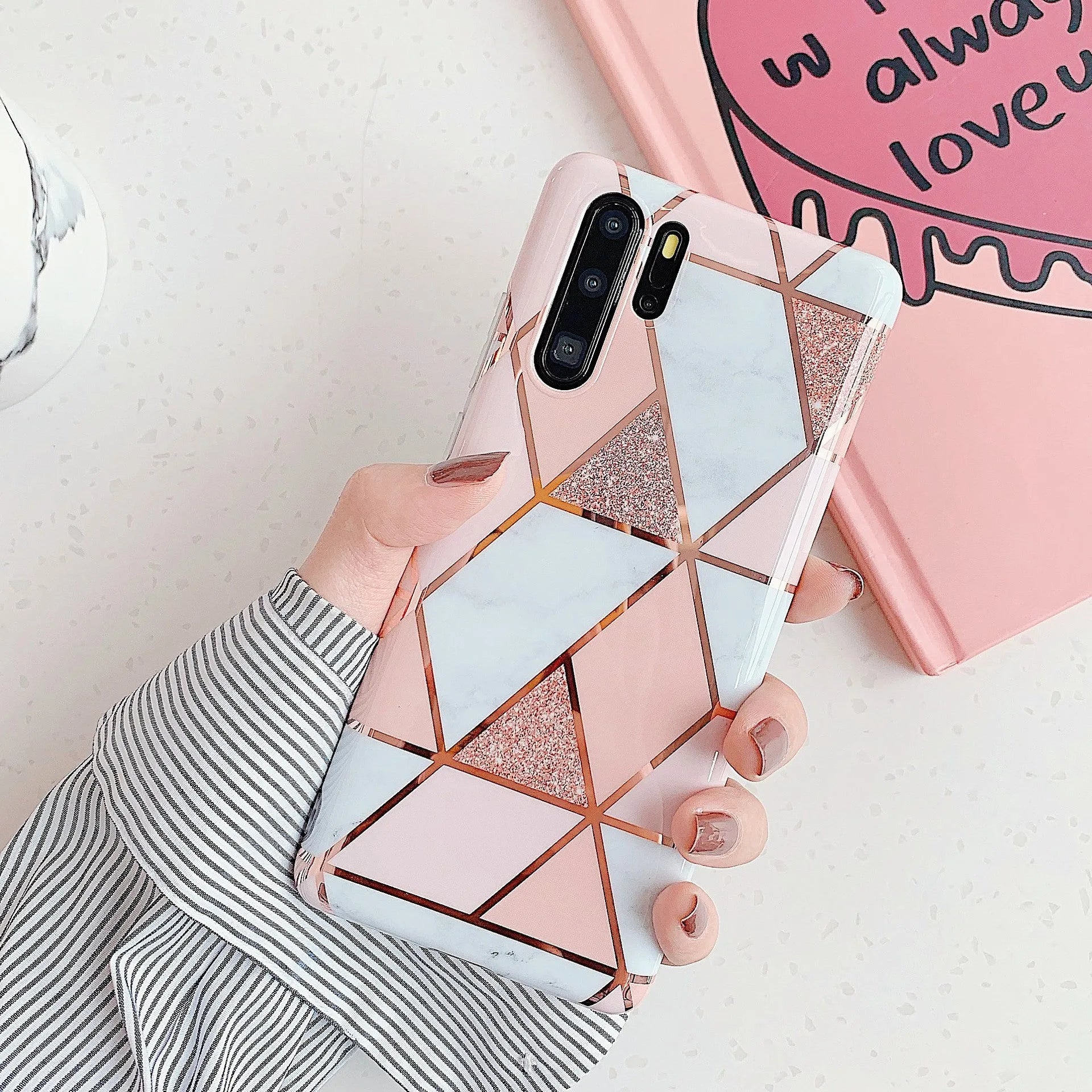Electroplated marble design TPU phone case for Huawei and Samsung smartphones in multiple colours