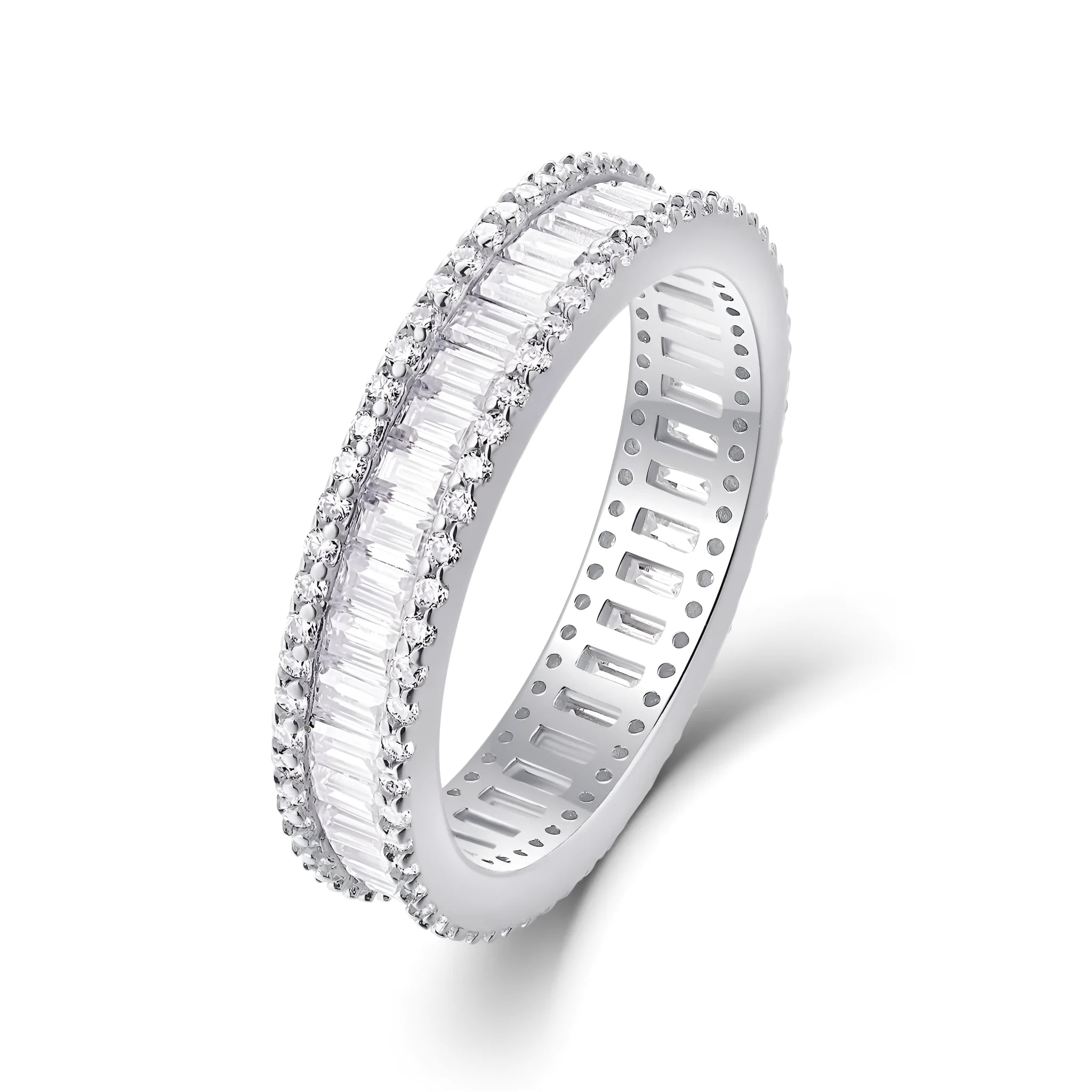 Studded With Stars moissanite wedding ring set on S925 silver platinum-plated band in gift box
