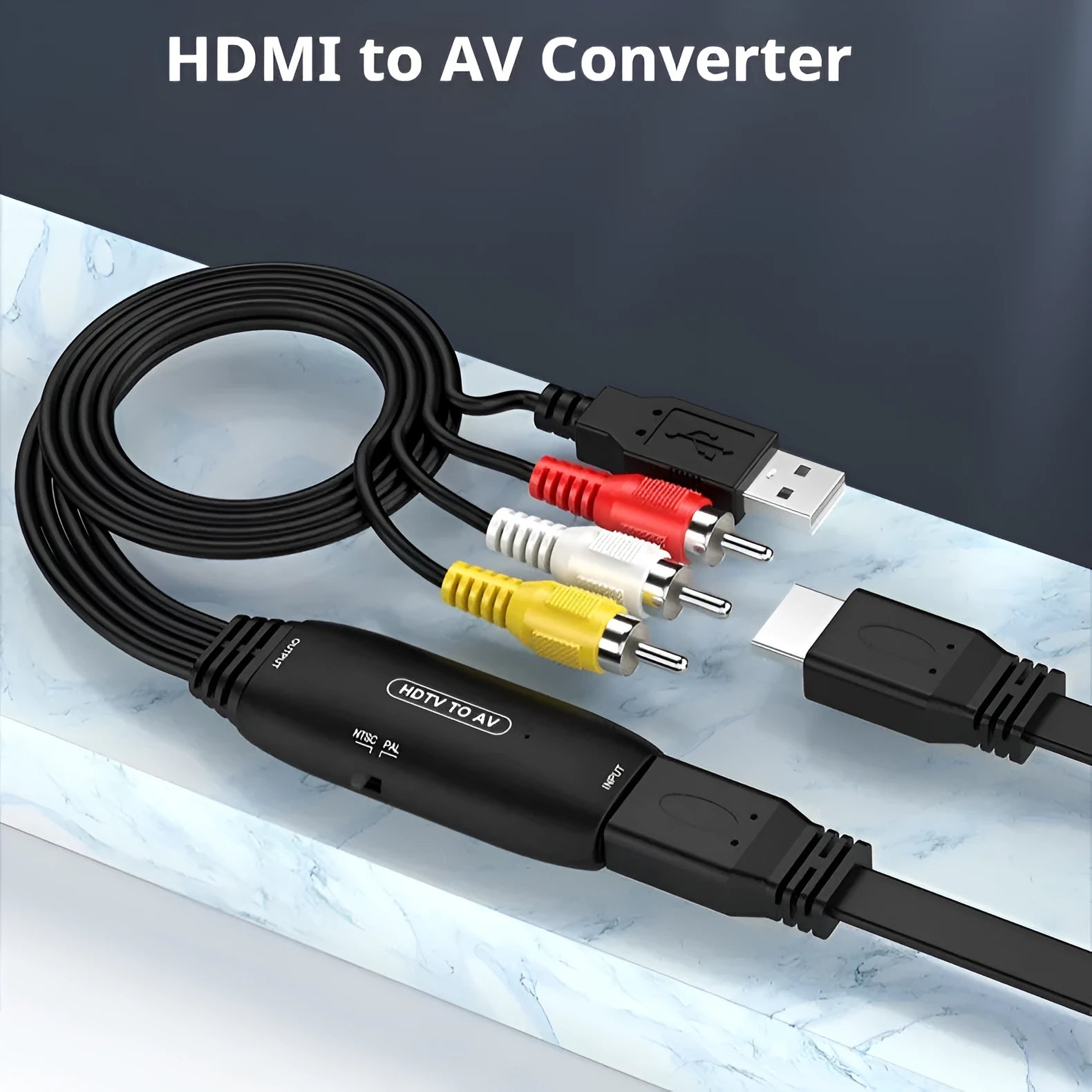 HDMI to AV converter cable with 110cm length for monitor and projector connections