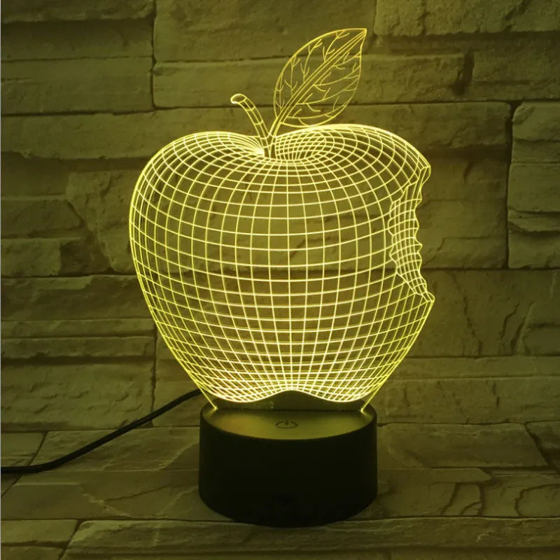 3D fruit colourful night light with LED illumination and touch control on acrylic shade