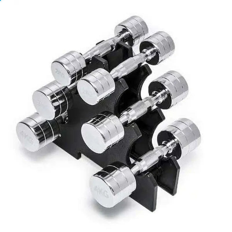 Pure steel dumbbell with silver electroplated finish and ergonomic date-core handle
