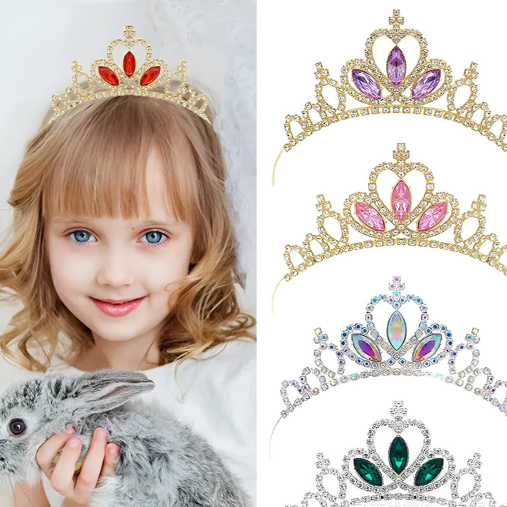 Gold and silver alloy princess crown headdress with electroplated gemstone colour finishes for birthday parties