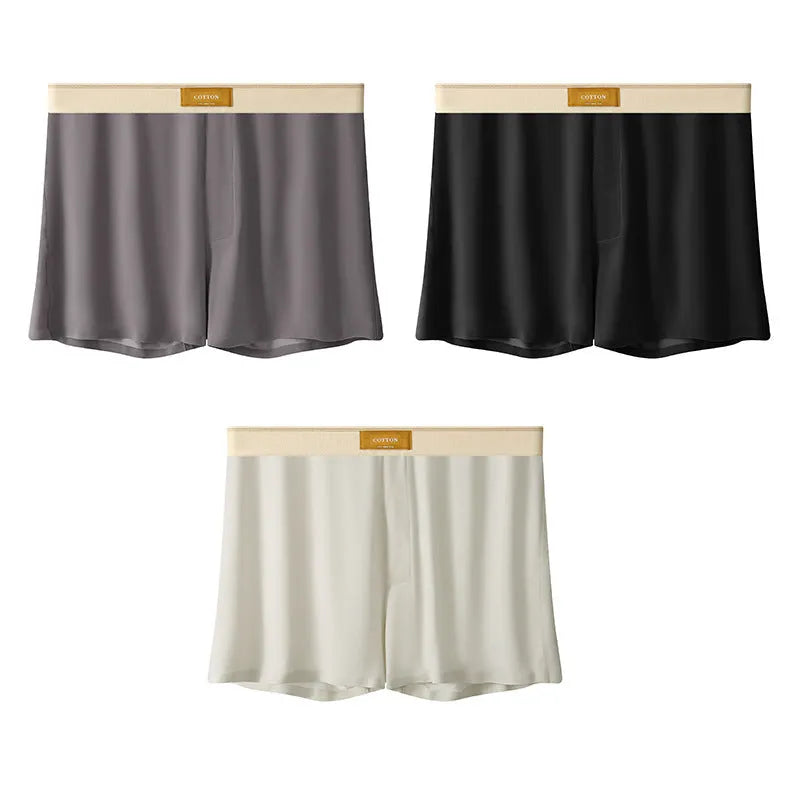 Men's loose-fit ice silk underwear in a solid colour on a mid-waist.