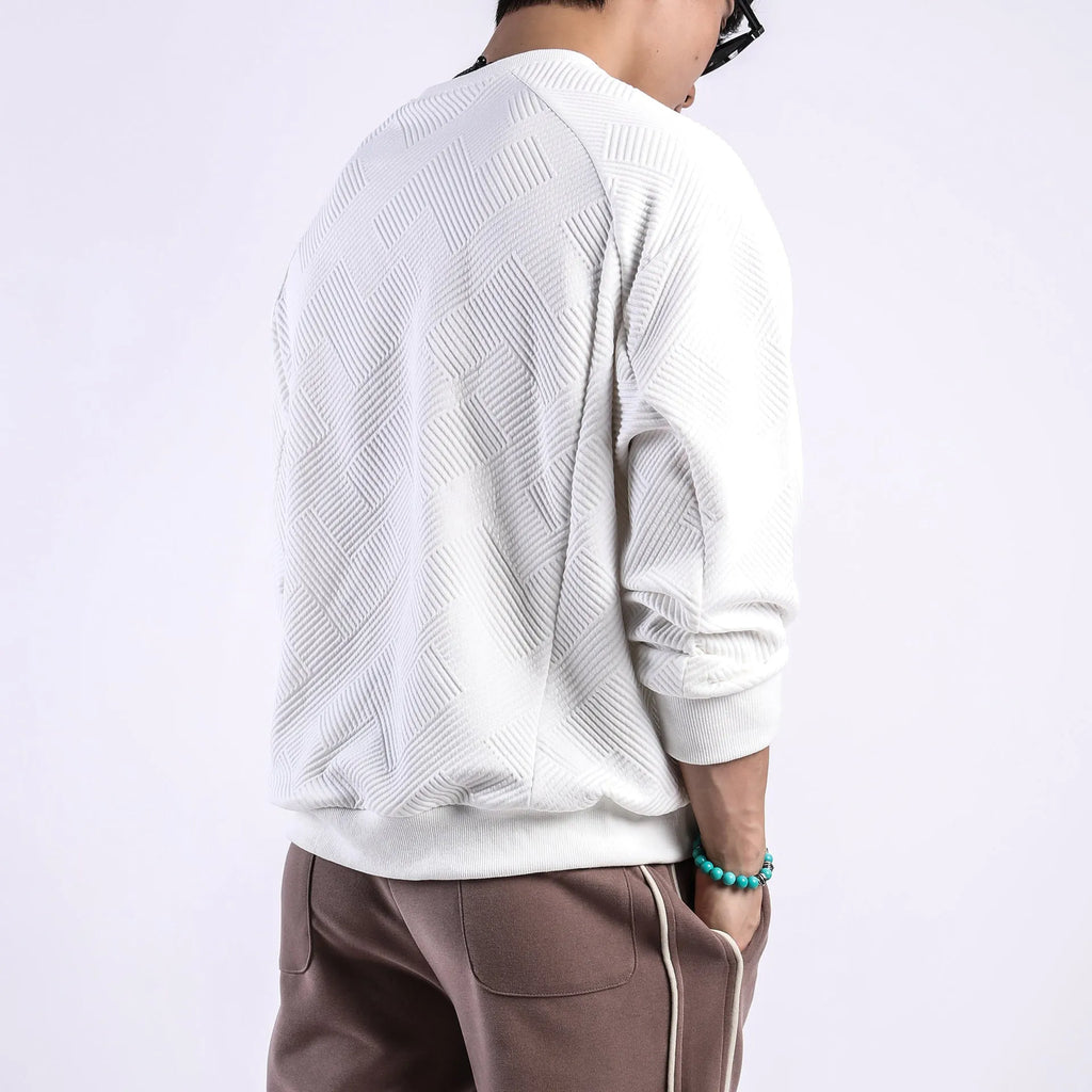 Men's loose twill jacquard long-sleeved pullover sweater in solid colour options for casual wear