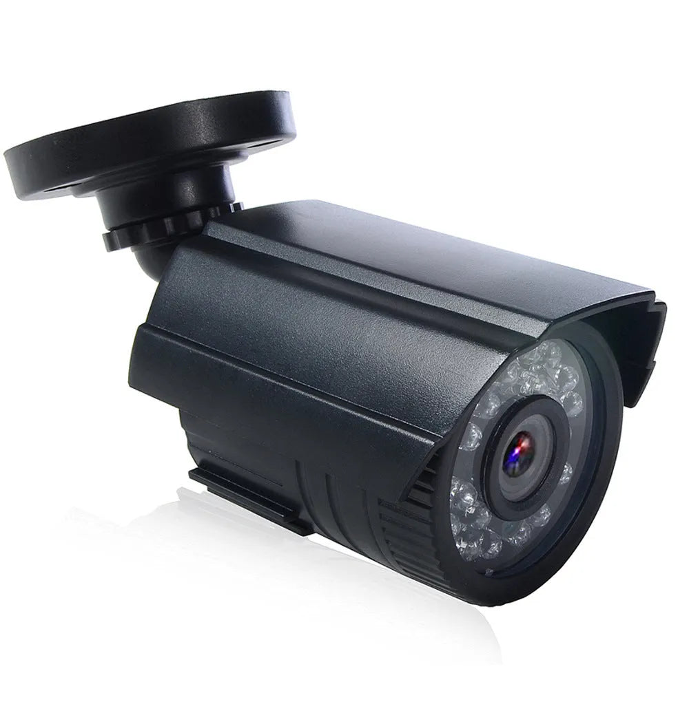 Black HD waterproof security camera with infrared night vision for outdoor monitoring