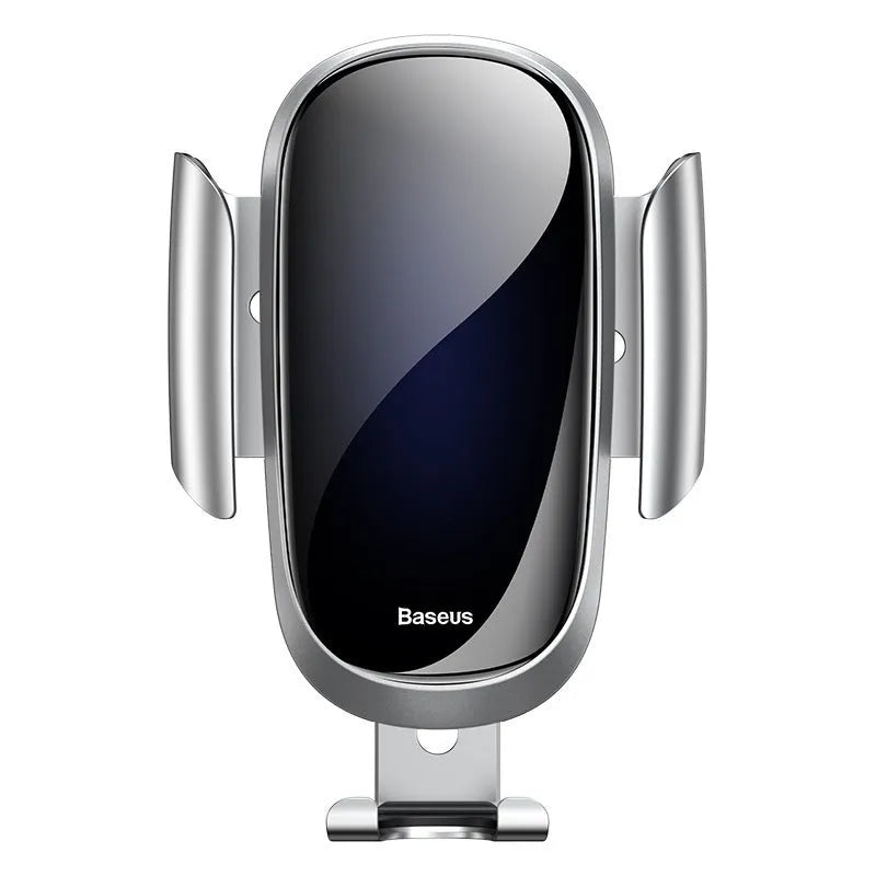 Universal smart car bracket with magnetic dashboard mount and adjustable arm in black, blue, and silvery colours.