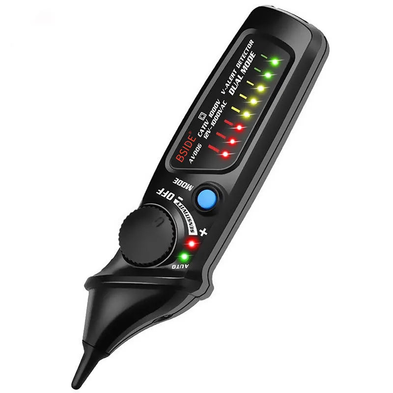 Smart sensor voltage test pencil with neon lamp indicator and metal contact tip.