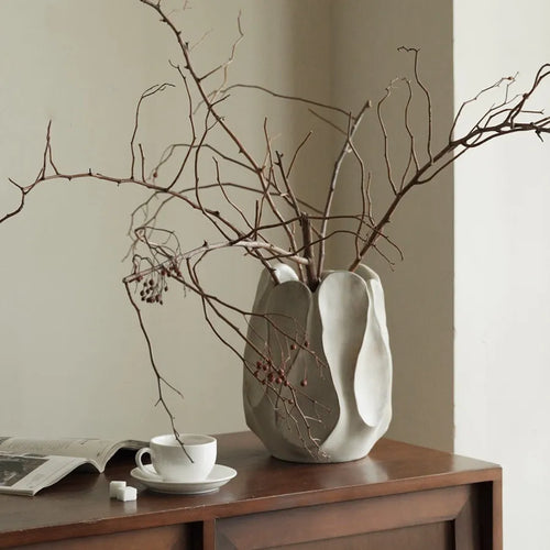 Ceramic irregular art vase for flower arrangements in low or high style magnesium clay construction