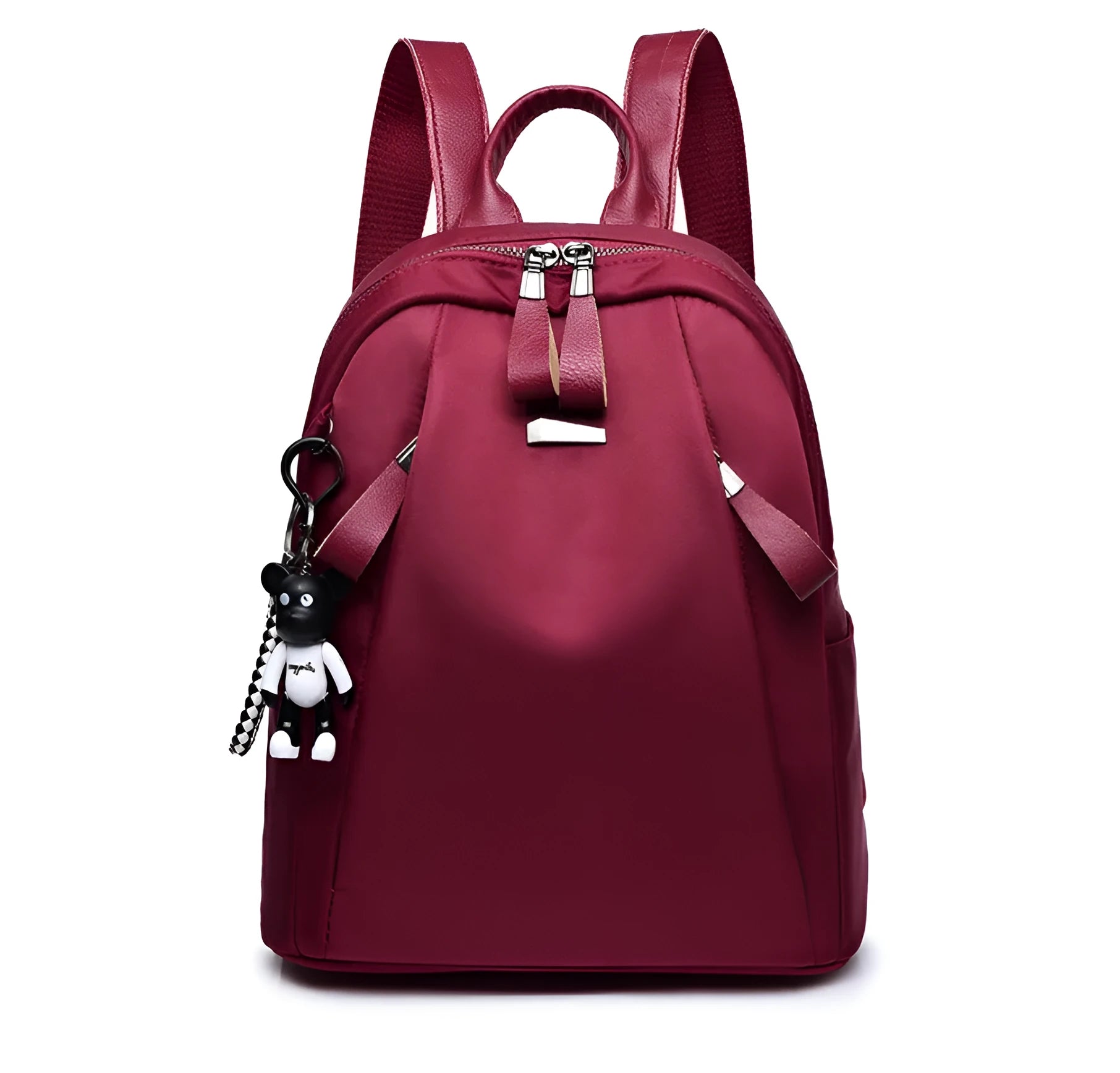 Medium Oxford cloth rucksack with internal phone and ID compartments in wine red colour