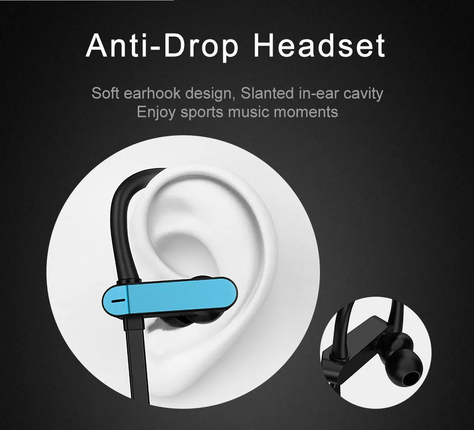 PTM TS27 compatible sport running earphones with black ear hook and silicone earbuds, showing microphone on cable