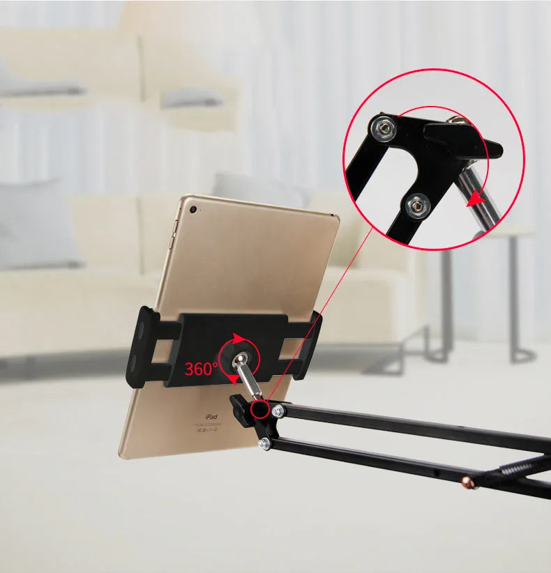 Black and white adjustable phone tablet stand showing 10cm size for hands-free device support