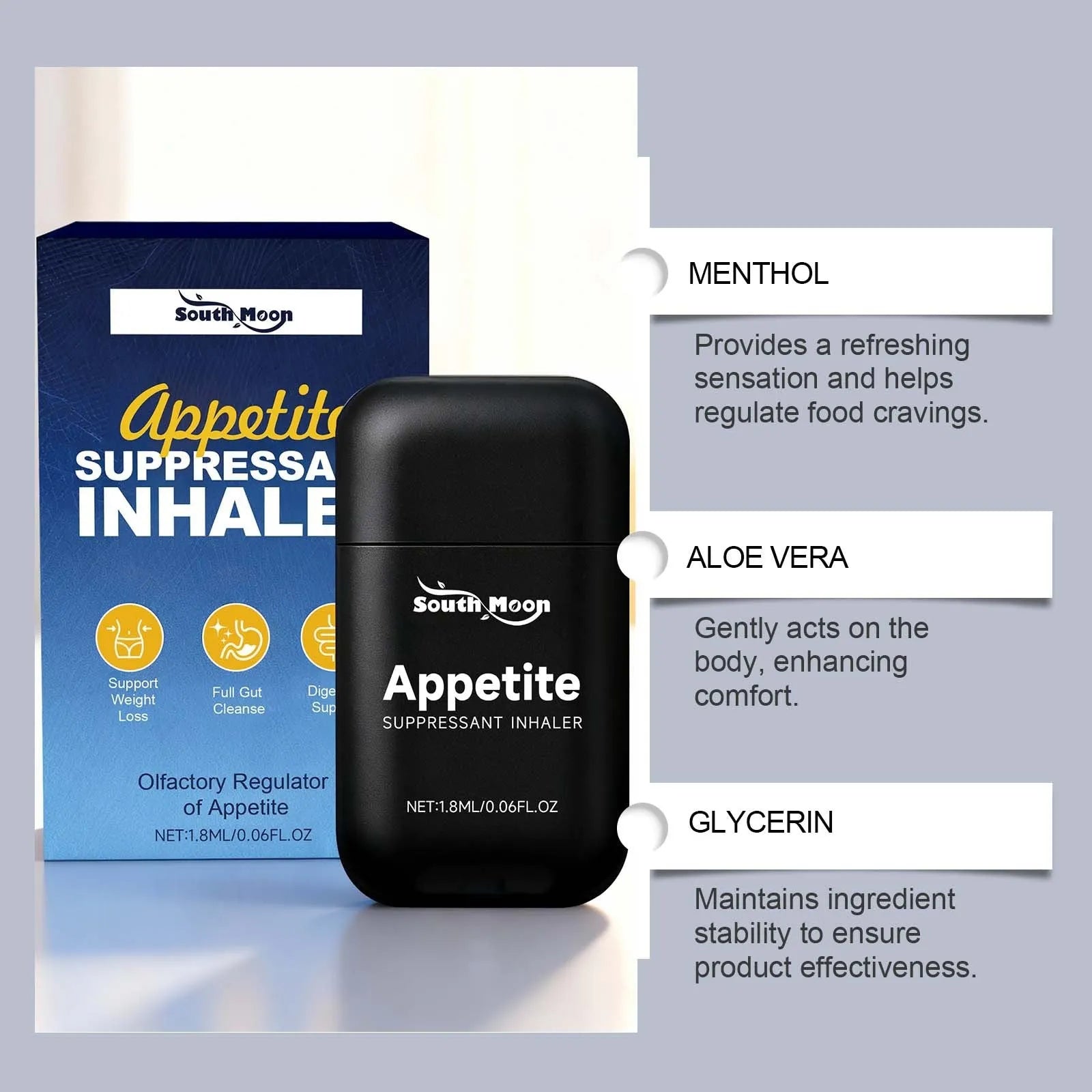 Body Management Inhaler with menthol and aloe leaves, 1.8ml capacity in a compact tube