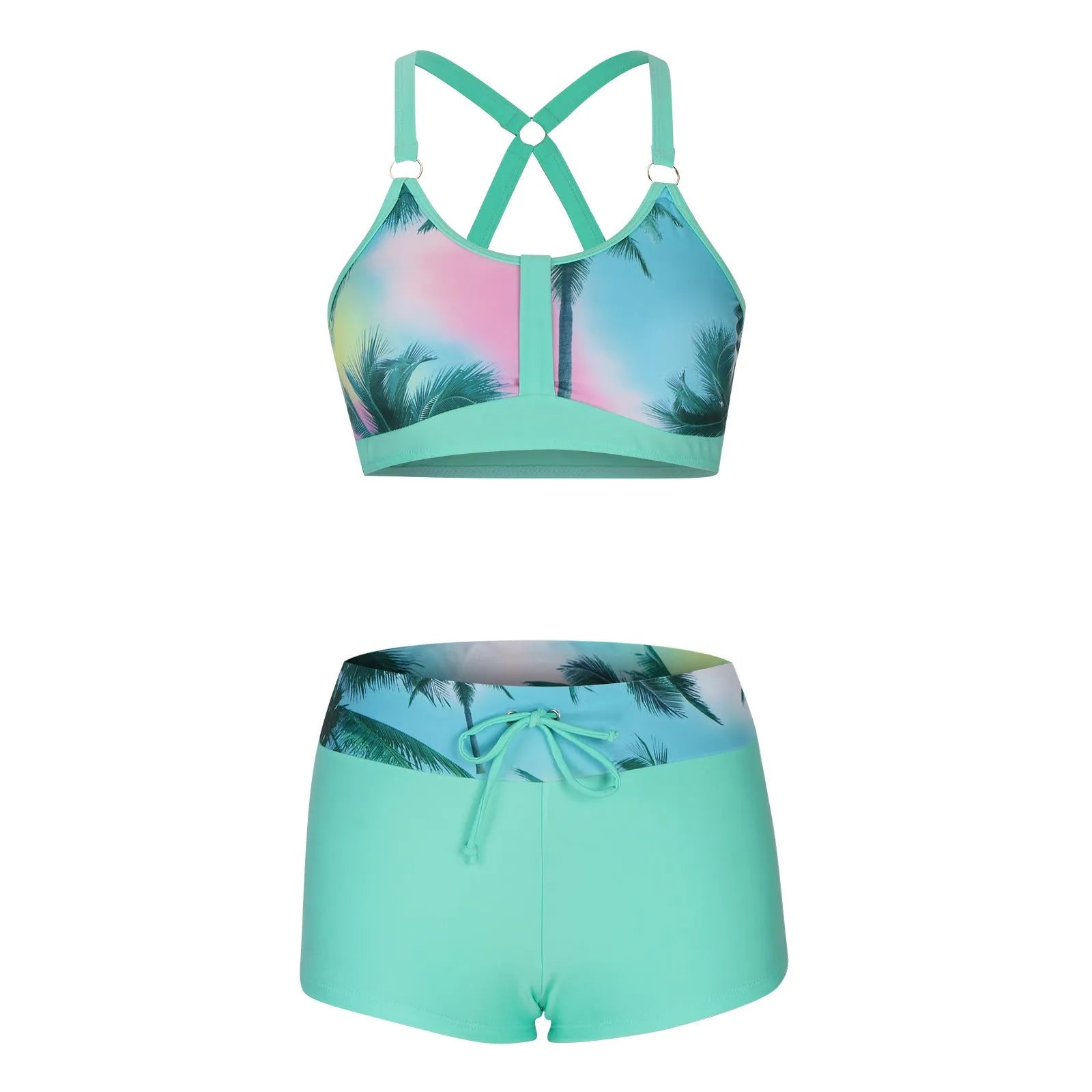 Women's floral print polyester bikini swimsuit in various colours with bra and briefs