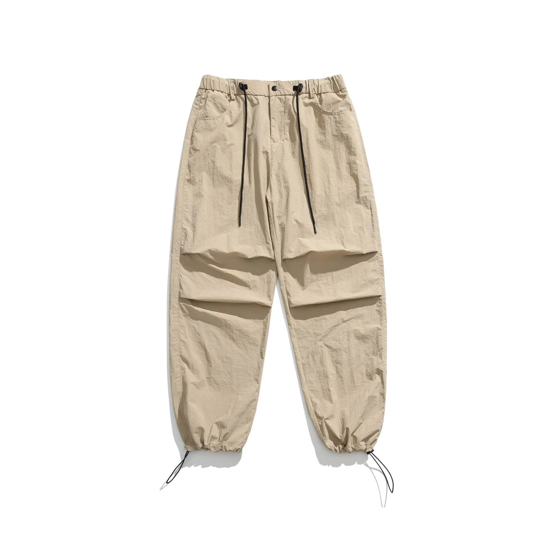 Men's casual trousers in thin ice silk nylon fabric with straight-leg fit, shown in multiple colour options
