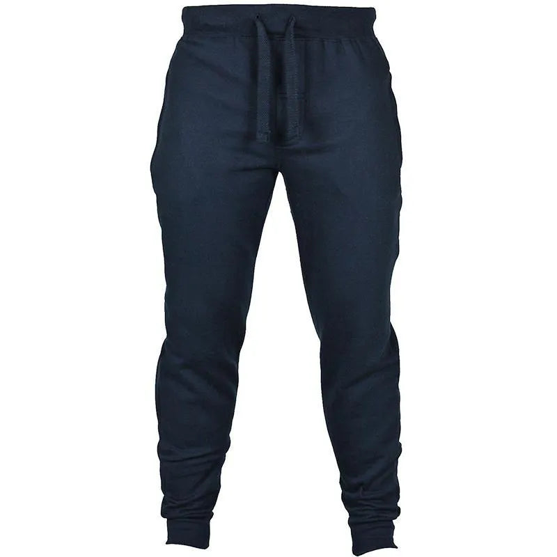 Men's solid colour cotton fleece casual pants with drawstring waistband in loose fit