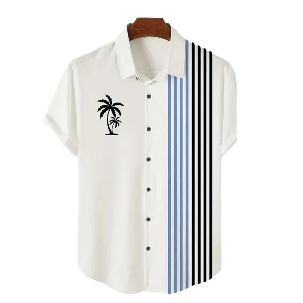 Men's Hawaiian summer shirt with 3D printed patterns in short sleeve cardigan style