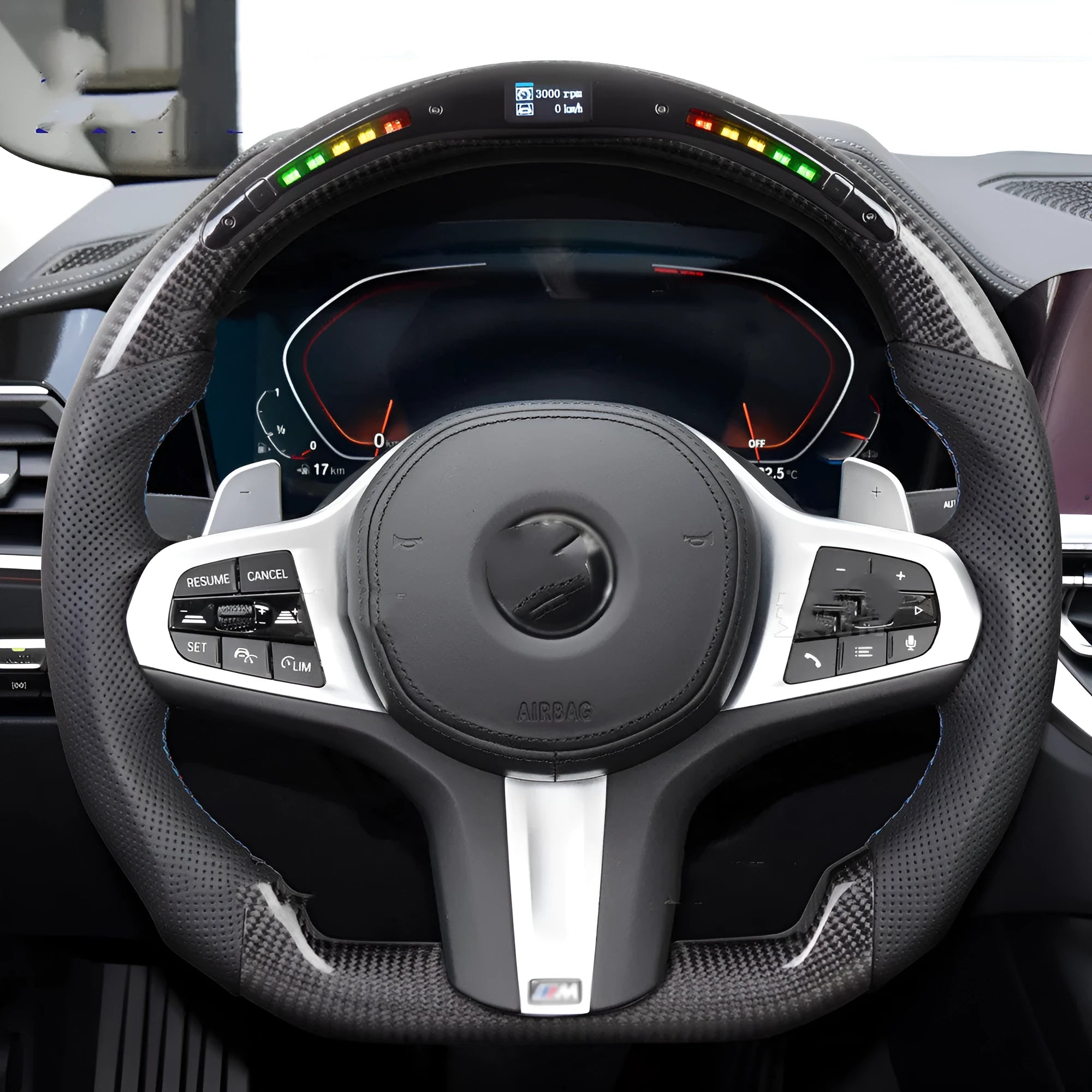 Black carbon fibre LED sports steering wheel for BMW X3 and X5 models
