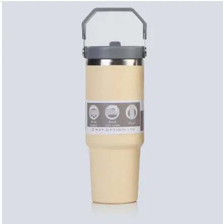 30oz insulated stainless steel travel tumbler with powder-coated finish and splash-proof sliding lid