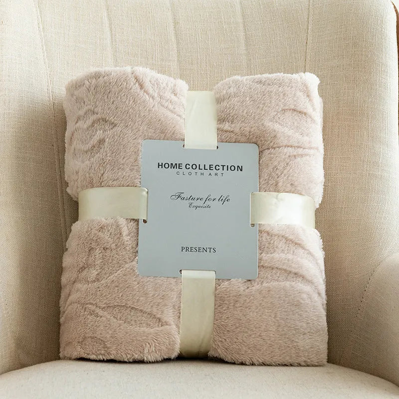 Flannel jacquard blanket in solid colour with plant flower pattern, polyester fibre, multi-size sofa cover