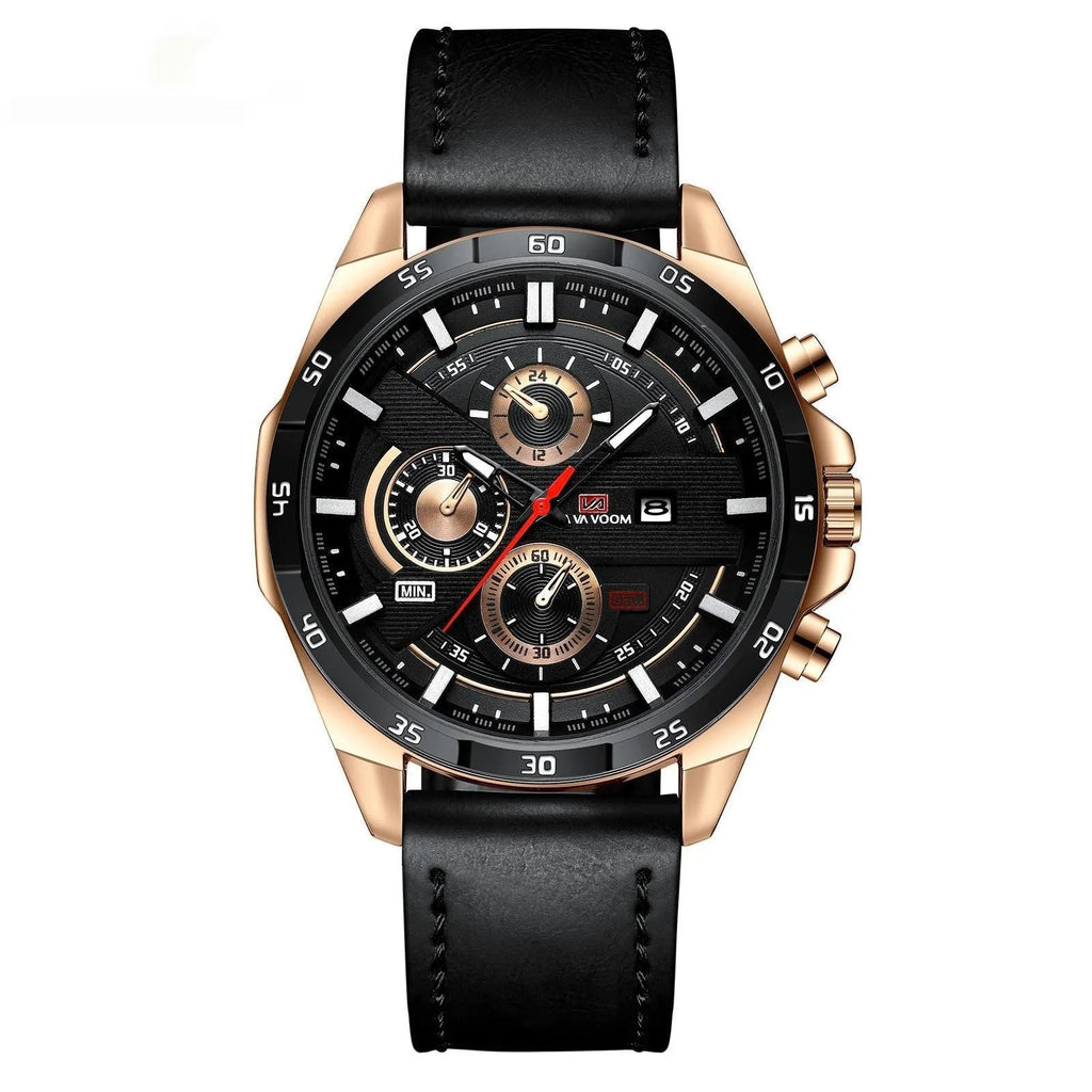 Business casual quartz watch with calendar display and water-resistant construction in multiple colour options