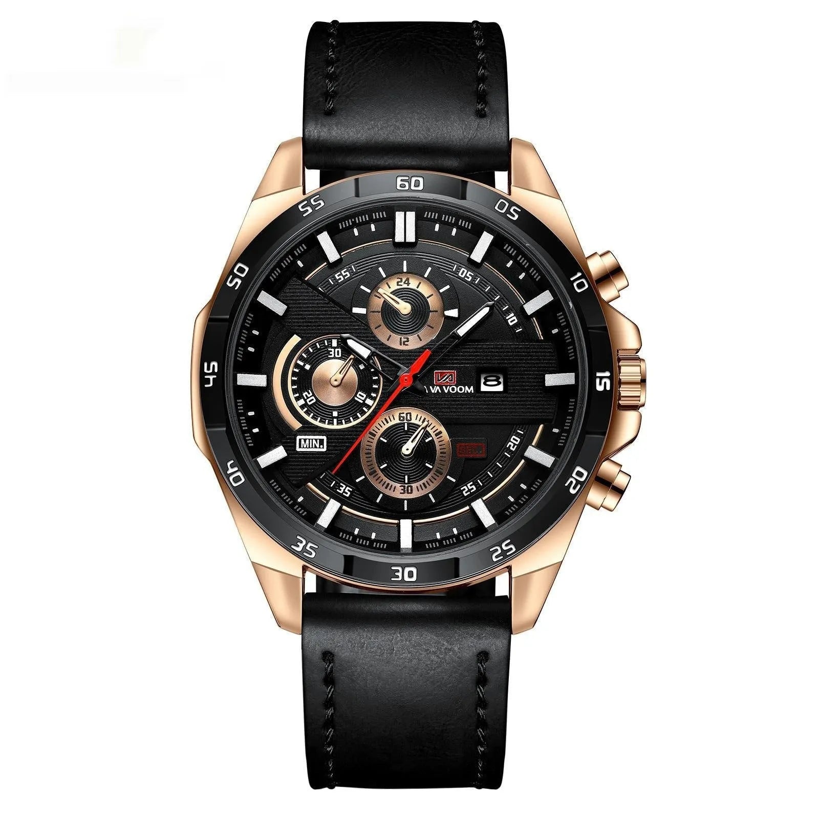 Business casual quartz watch with calendar display and water-resistant construction in multiple colour options
