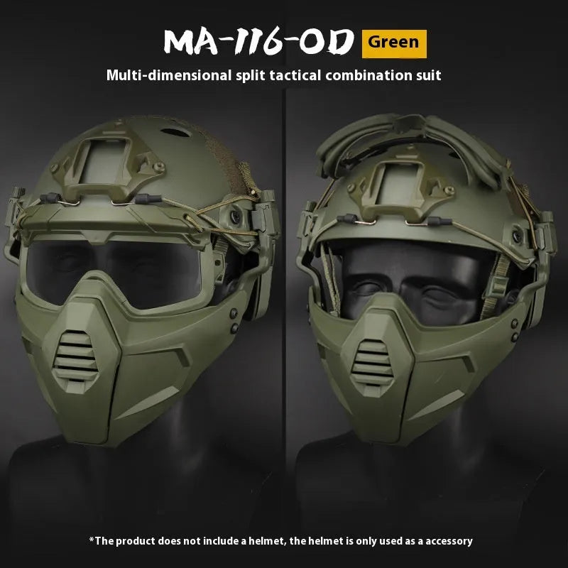 Multi-dimensional split tactical mask and goggles set in black – free size – TPE+ABS+PC construction