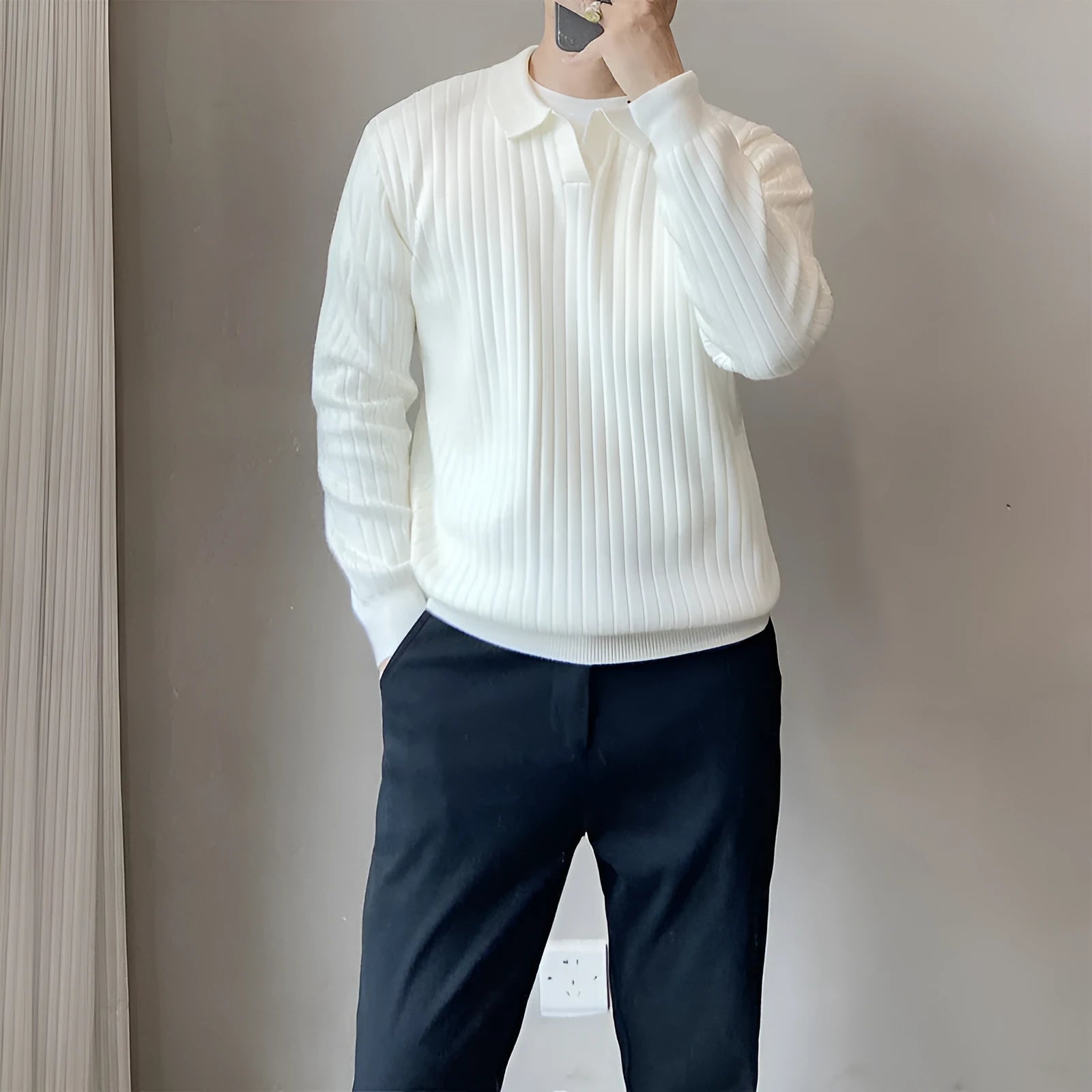 Men's loose knit pullover sweater in modal and rabbit fur blend, shown in army green colour.