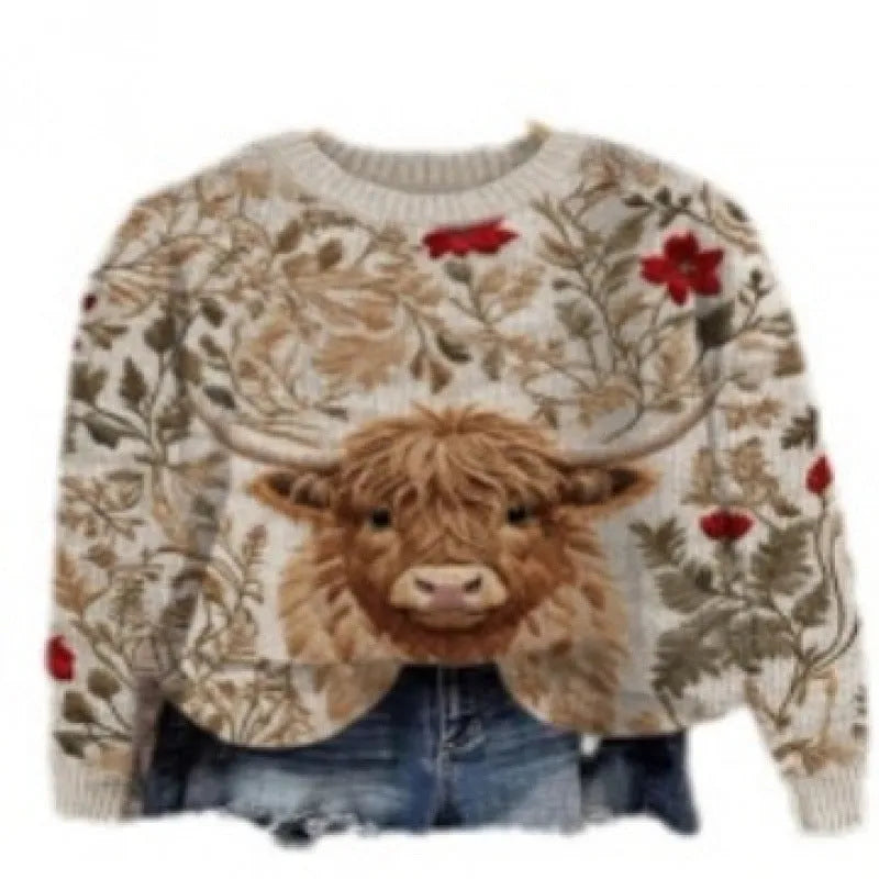 Little Flower digital printed round neck sweater in a floral pattern on a polyester fabric.