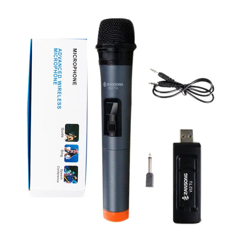 Black dynamic wired microphone V12 with USB receiver and audio cable