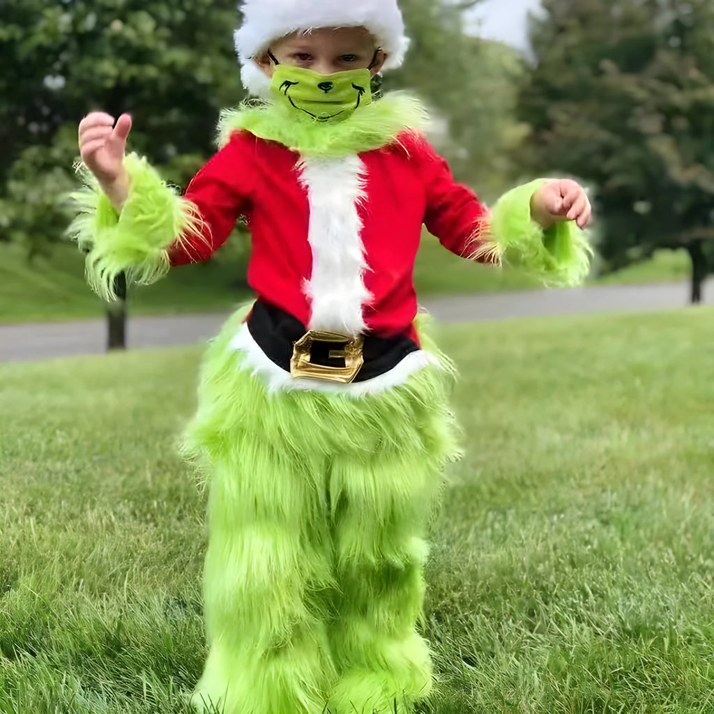 Children's green cotton Halloween party costume with top and pants for stage wear