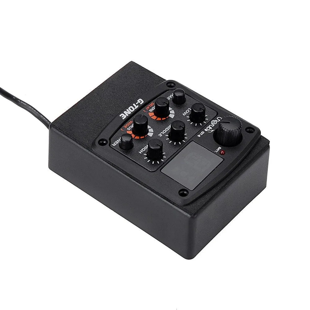 Cherub GT-6 black acoustic guitar pickup preamp with EQ knobs and effects controls.