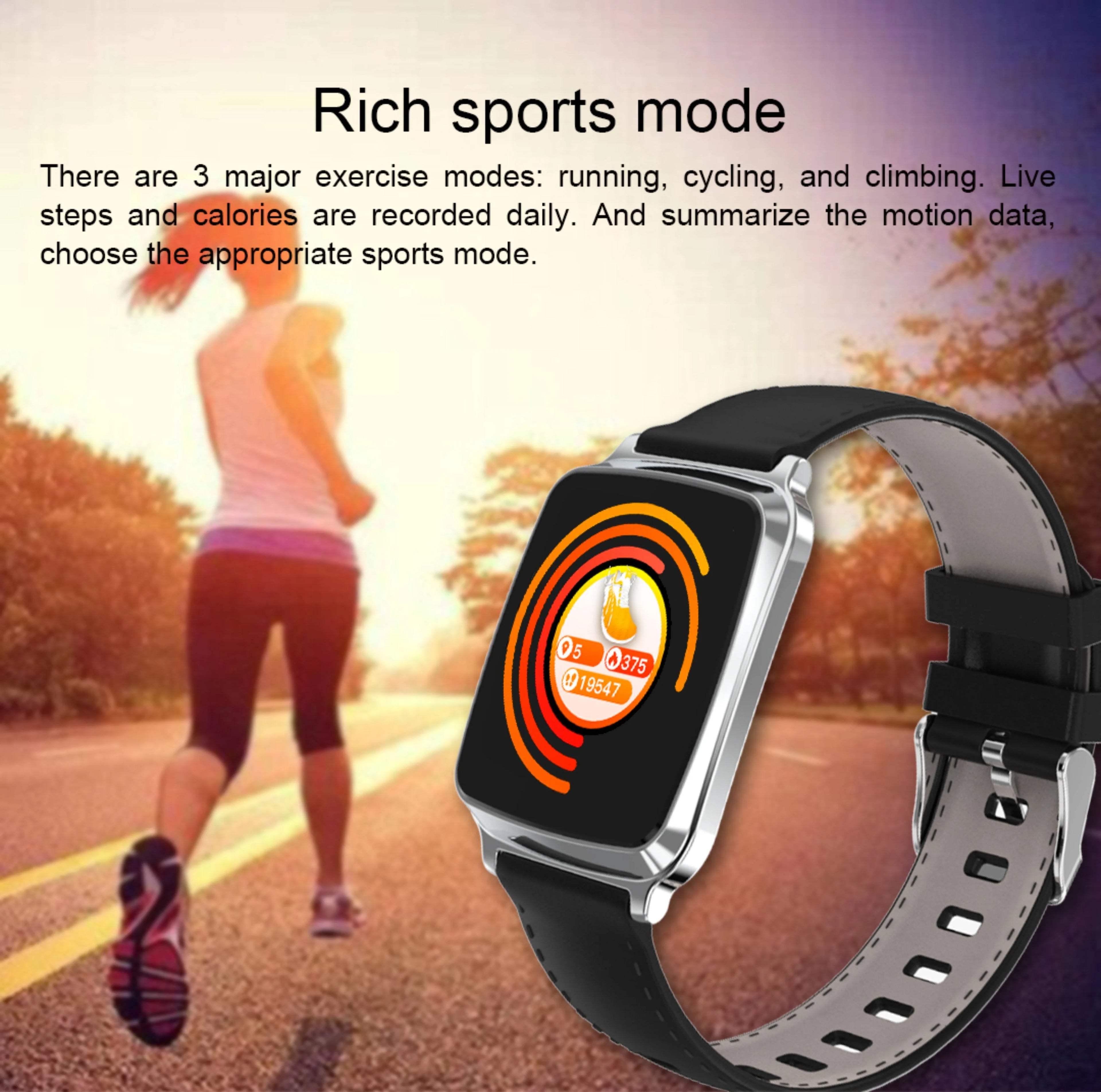 M8 smart bracelet with heart rate monitoring on wrist showing touch screen interface