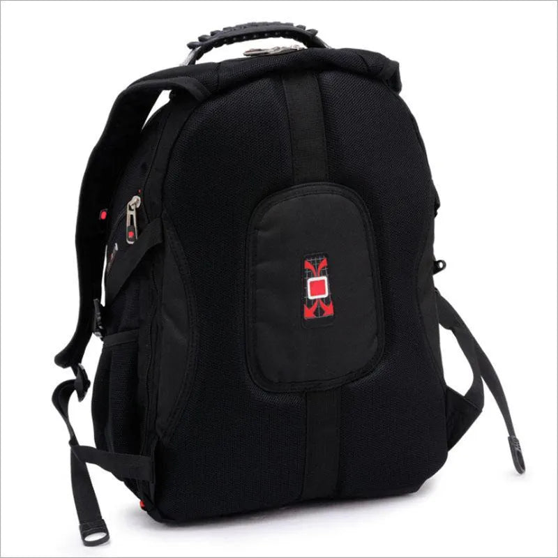 Black business computer backpack showing three compartments and laptop storage for 12-15 inch devices