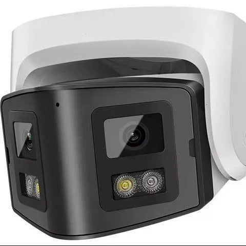 4MP dual-lens IP security camera with panoramic view and IP66 waterproof rating