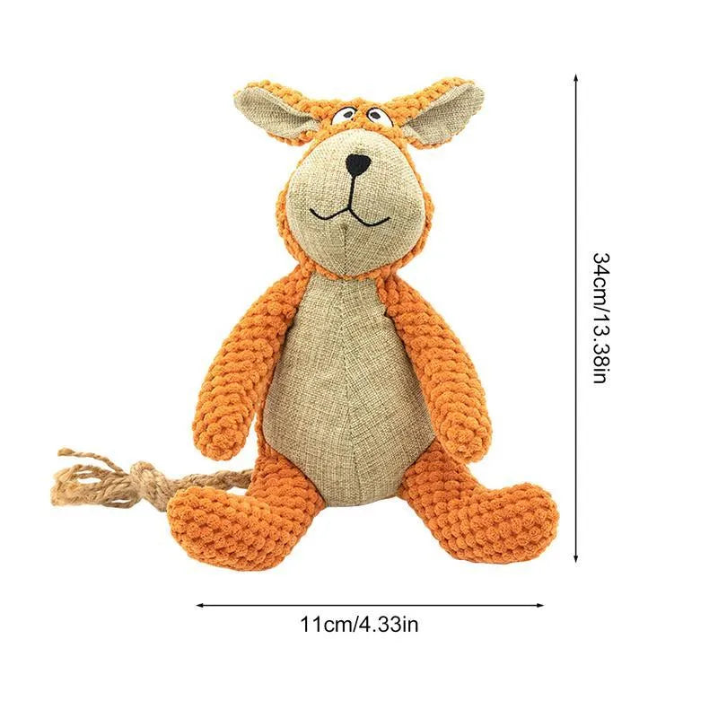 Dog plush squeaky toy in animal shape – donkey, elephant, orangutan, or rabbit – for teeth cleaning and interactive play