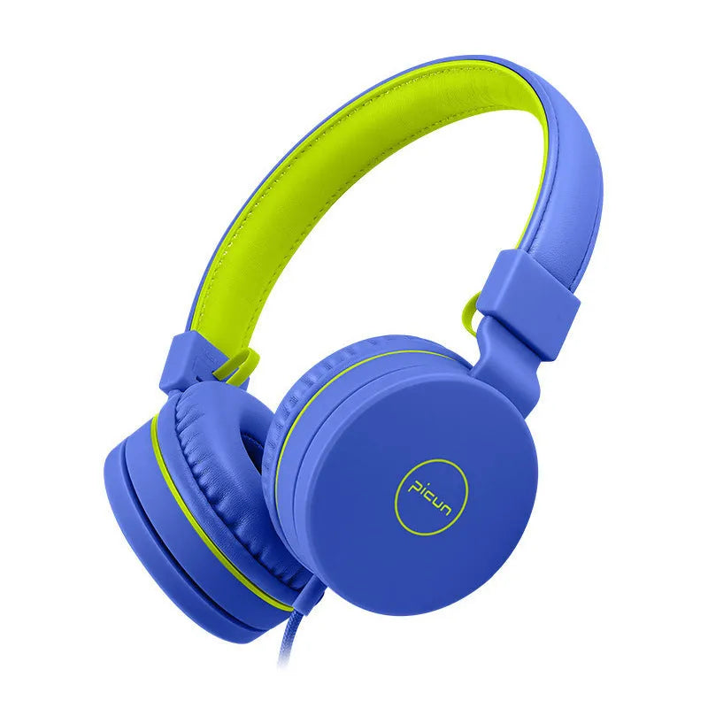 Bengoo C30 wired headset with microphone in blue green colour showing 3.5mm plug and protein ear cushions