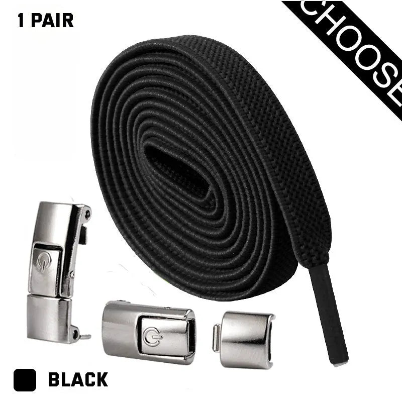 Press lock elastic shoelace with 8mm flat width and cotton weave on a trainer.