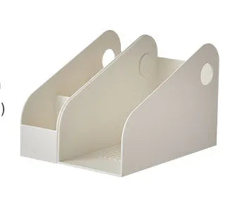 Desktop storage box with 2-layer plastic construction in ivory white or milk coffee colour