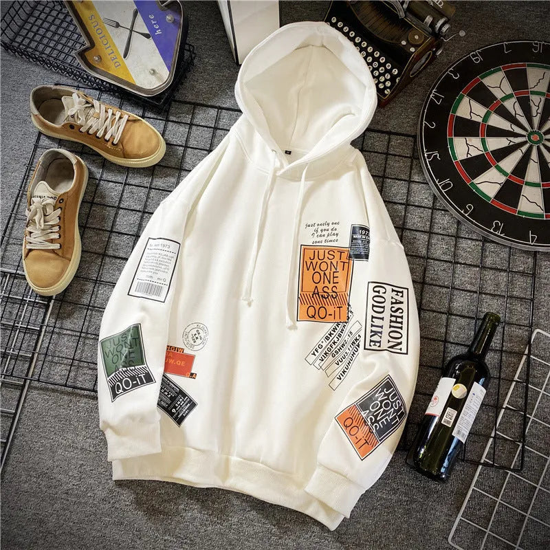 Printed hoodie in a hedged style pattern, long sleeves, hooded, cotton-polyester blend, available in multiple colours