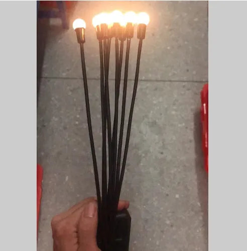 Solar-powered LED garden ground light with multiple light heads and a stainless steel spike for installation.